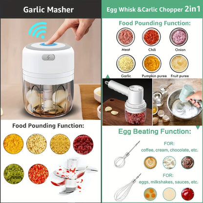 Mini Electric Kitchen Food Chopper: USB Portable Garlic Masher, Meat Grinder, Vegetable Chopper - Essential Kitchen Gadget