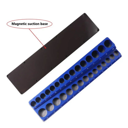 Blue Magnetic Socket Storage Rack - 1/4", 3/8" & 1/2" Drive Metric Tool Organizer Holder