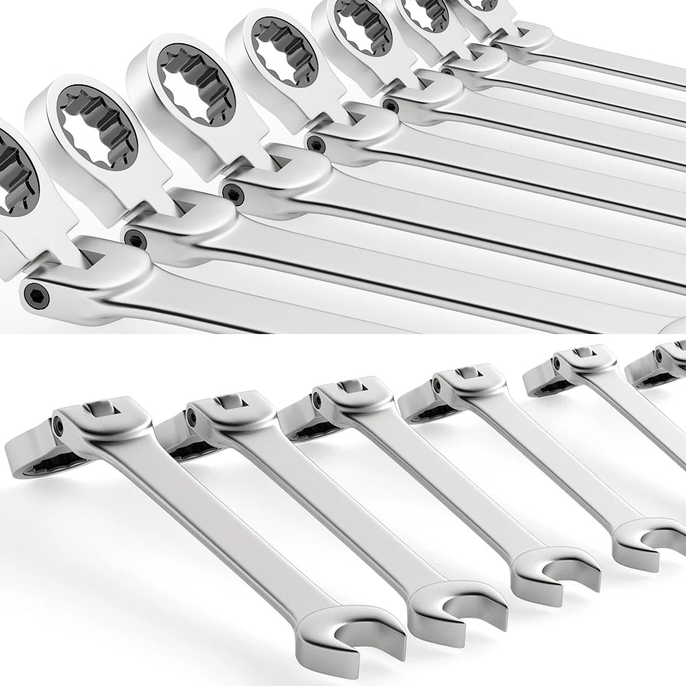 6-22mm Metric Ratcheting Combination Wrench Set – Flex Head Chrome Vanadium Steel Spanners with Carry Bag