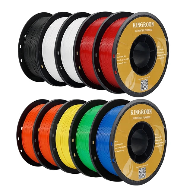 KINGROON PETG 3D Printer Filament 1.75mm – 5KG/10KG Mix Color Rolls for FDM 3D Printing (1kg/roll)