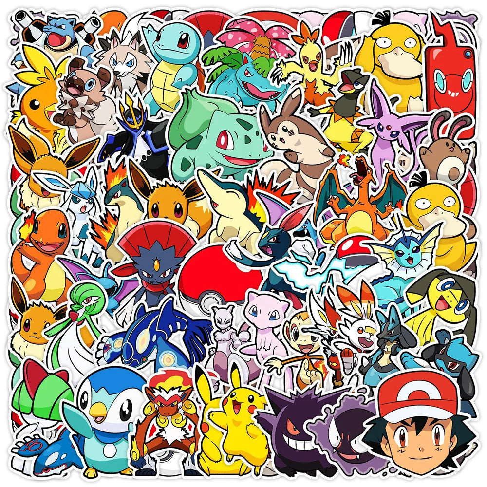 Pokémon Cartoon Stickers – 10/30/50-Piece Cute Anime DIY Decal Set for Laptops, Phones, Notebooks & Suitcases