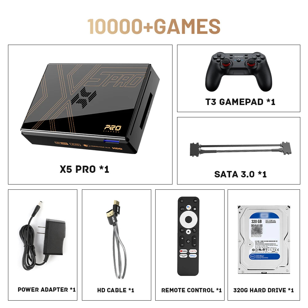 Kinhank Super Console X5 Pro – Retro Game Console with 16,000 Games for PS2/PS1/SS/DC/N64, 4TB HDD, Plug & Play Game Player