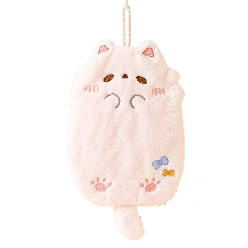 Cute Cartoon Tanuki Hanging Towel – Coral Velvet Absorbent Kitchen & Bathroom Towels, Thick Cloth