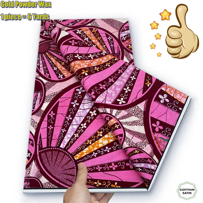 Soft Glitter Golden Wax Fabric - 100% Cotton Ankara Flash Gold Print Batik African Fabric for Nigerian Fashion Sewing & Crafting
