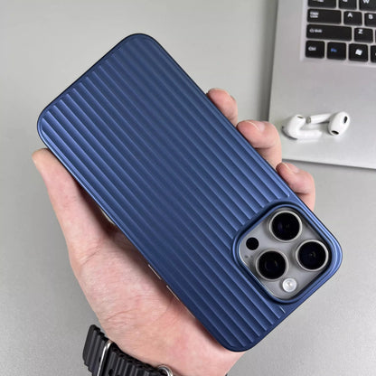 Titanium Stripe iPhone Case - Shockproof Hard Armor Cover with Metal Buttons for iPhone 13–16 Pro Max