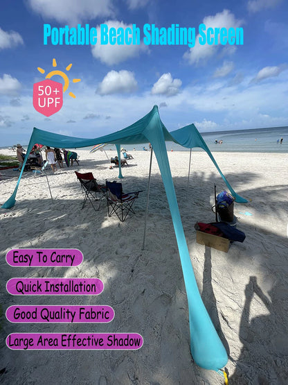Family Beach Canopy – Large UPF50+ Sunshade Tent with Stability Poles for Beach, Camping, Parties & Picnics
