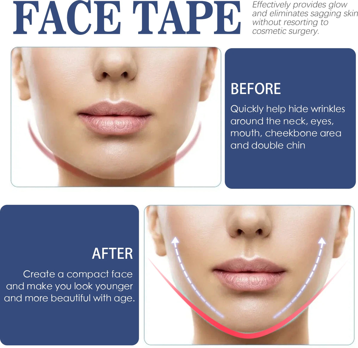 60-Piece V-Shape Face Lifting Strips – Jawline Contouring Patches for a Firmer-Looking Face and Double Chin Coverage