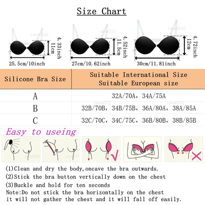 5CM Thick Women’s Invisible Push-Up Bra – Backless Adhesive Lingerie with Transparent Strap for Wedding & Small Bust Lift
