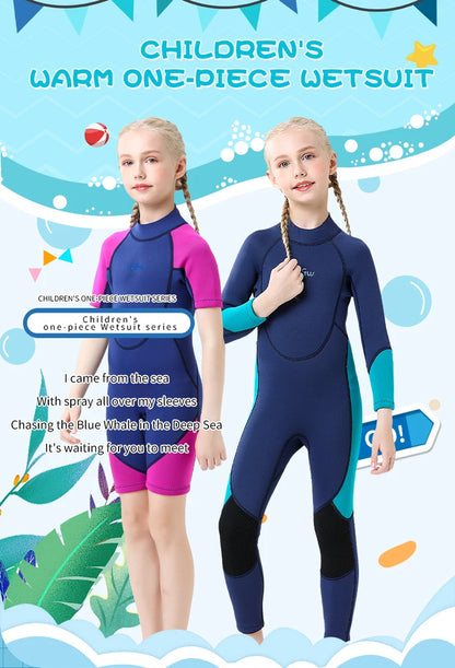 Children's 2mm/3mm Neoprene Wetsuit – One-Piece Long Sleeve Diving Suit for Cold Protection, Sunscreen, Surfing, Swimming & Snorkeling