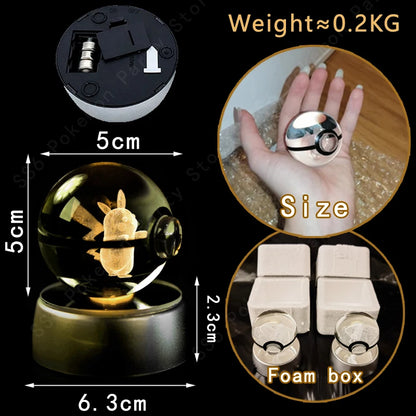 Pokemon Crystal Ball Night Light - 3D Pikachu, Gengar, Mew and Mewtwo Lamp Base, Glass Pokeball Figure, Birthday Gift