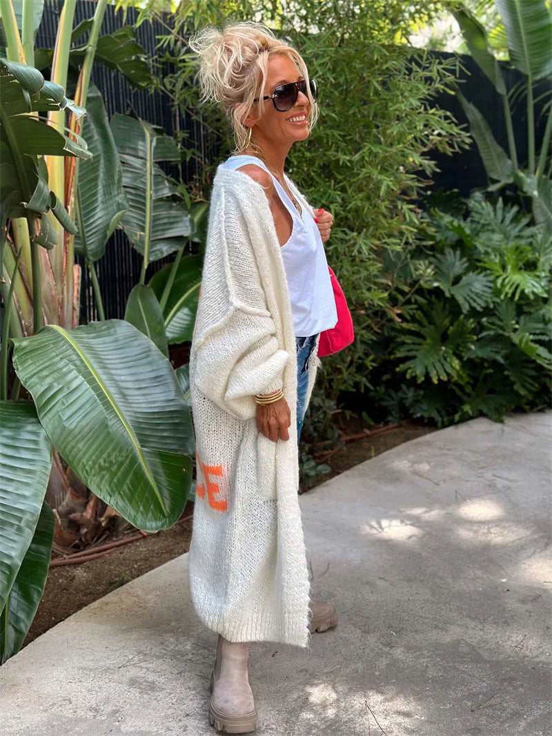 2024 Women’s Knitted Striped Cardigan – Elegant Loose Long Outerwear, Y2K Sweater Coat, Soft Cover-Up for Fashion Streetwear