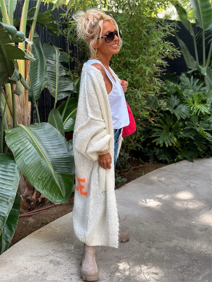 2024 Women’s Knitted Striped Cardigan – Elegant Loose Long Outerwear, Y2K Sweater Coat, Soft Cover-Up for Fashion Streetwear
