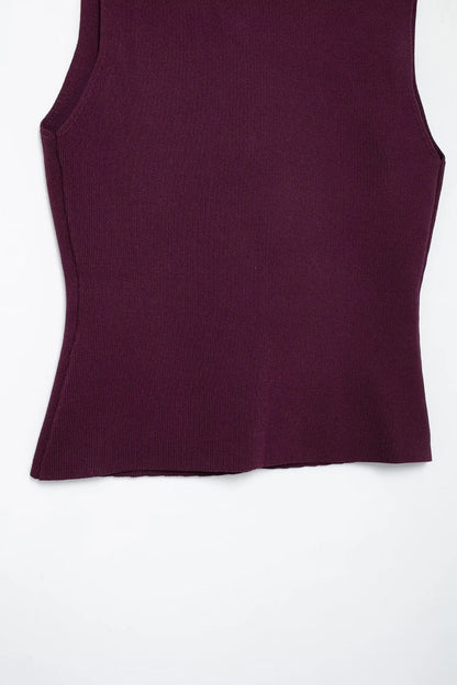 TRAFZA 2025 Women’s Wine Red Skirt Set – Knitted V-Neck Vest with High Waist Zipper Patchwork Long Skirt