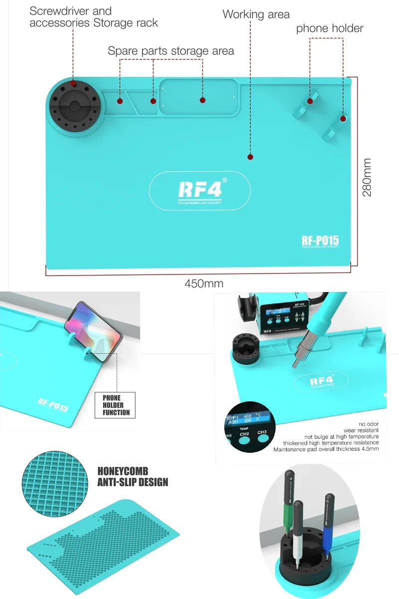 RF4 Trinocular Stereo Microscope Set – 360° Rotation Articulating Arm Stand, Phone Soldering & PCB Repair, Model RF7050TVPRO-F019