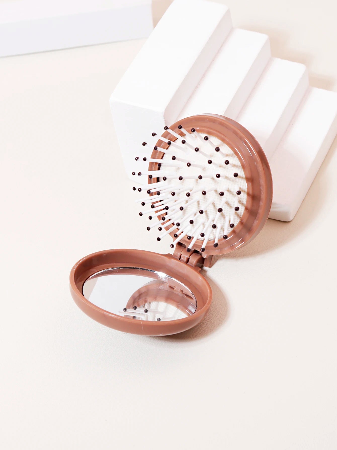 Mini Folding Head Massager & Mirror – Anti-Static Styling Comb for Wigs, Portable Travel Hair Brush