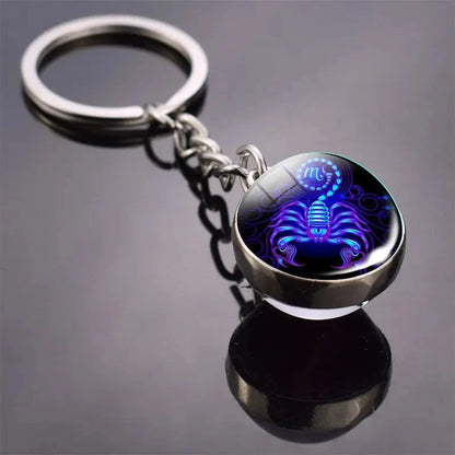 S12 Constellation Keychain – Luminous Double-Sided Zodiac Glass Ball Pendant for Men & Women