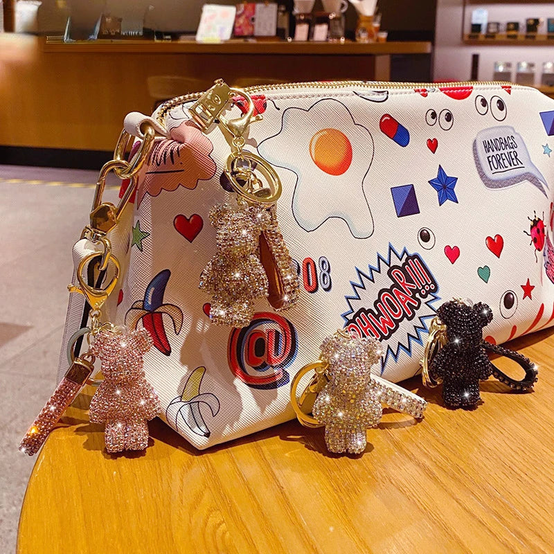 Cute Rhinestone Bear Tassel Keychain — Couple Bag & Car Key Ring Pendant for Girls/Students