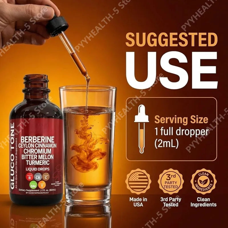 Berberine Liquid Drops Supplement - Ceylon Cinnamon, Bitter Melon, Glucomannan, Gymnema, Chromium & Turmeric Extract Blend