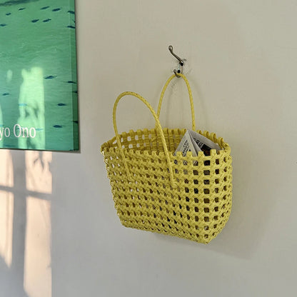 Hylhexyr Handheld Woven Shoulder Bag – PVC Tote for Vegetables, Beach, Picnic & Vacation, Women’s Handbag