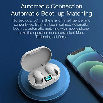 E6S TWS Wireless Bluetooth Earbuds – Waterproof Noise Cancelling Headset with LED Display & Mic