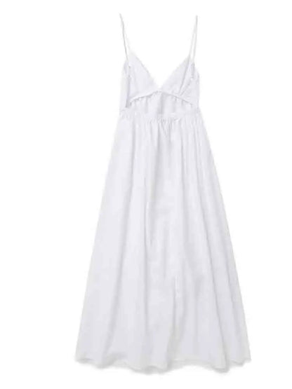 Summer Seduction: Sleeveless V Neck Midi Dress - Sexy Backless Style,  Fashion for Women, Casual Loose Beach Holiday White Long Dress