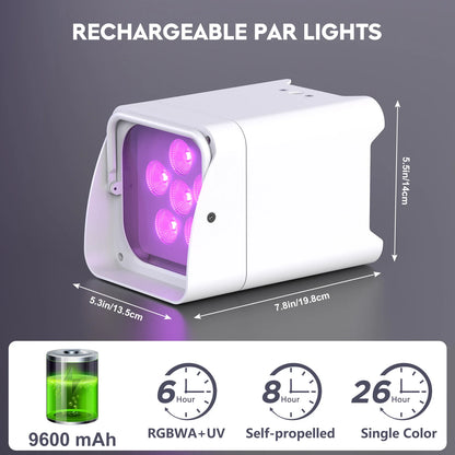 RGBWA+UV LED Par Light - 6x18W Rechargeable Wireless DMX Stage Lights with Carrying Bag