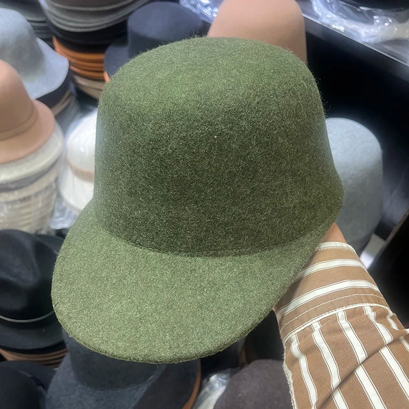 Winter Fedora Hat for Women - Korean Flat Top, Wool, British Casual Style in Navy, Black, Gray, Khaki, High Quality Equestrian Fashion