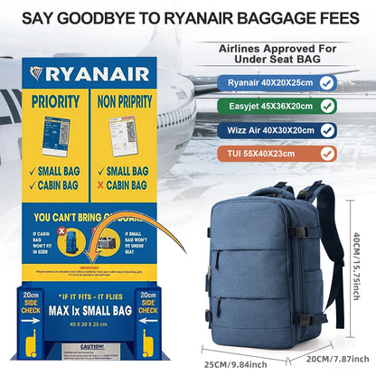 Travel Backpack 40x20x25cm – Cabin Bag for Ryanair, Airplane Carry-On, School, Laptop & Leisure, Women & Men