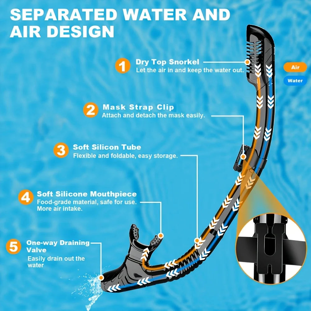 Tempered Glass Diving Mask & Snorkel Set - Panoramic Adult Scuba & Swimming Snorkeling Gear