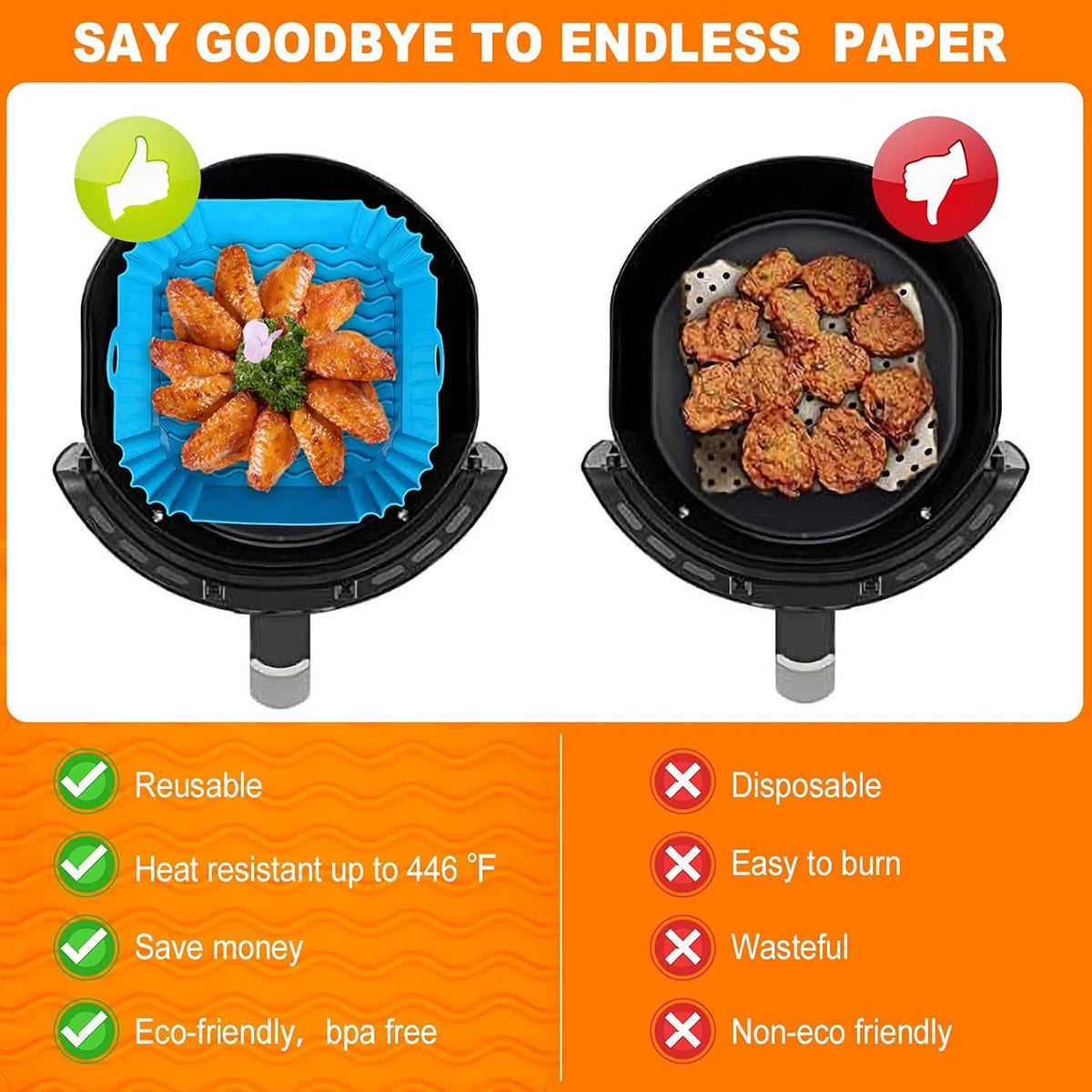 Reusable Silicone Air Fryer Liner Basket with Non-Stick Baking Tray & Pizza Pan for Kitchen Cooking