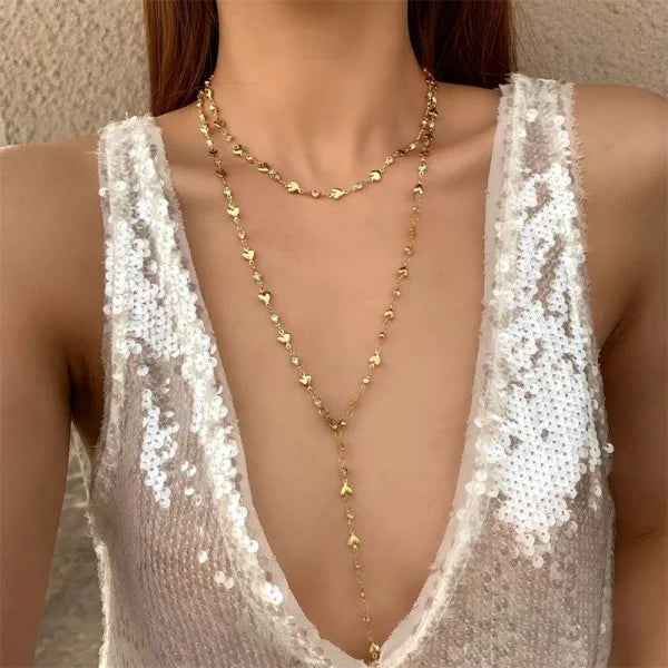 Trendy Y-Shaped Metal Necklace - Gold & Silver Color Long Collarbone Chain Bohemian Party Body Jewelry Gift