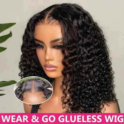 Wear and Go Water Wave Bob Lace Wig – Curly 6x4 Glueless Human Hair, 4x4 Ready-to-Go Pre-Cut Lace Wig for Women