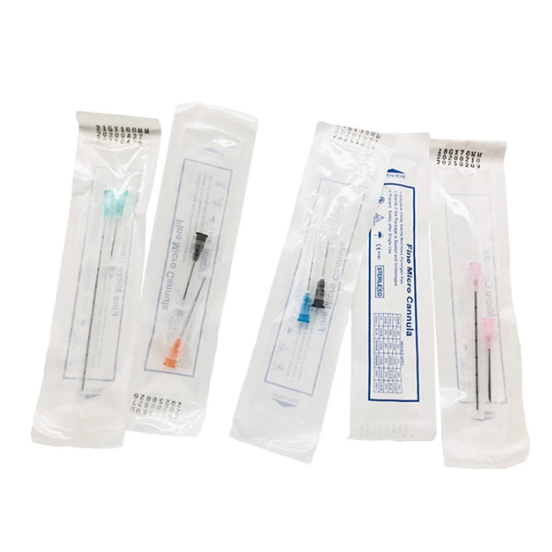 50pcs Disposable Blunt-Tip Cannula Needles — 22G 23G 25G 27G 18G Micro Body Piercing Syringe, 50mm/70mm