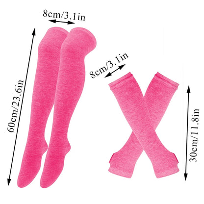 Women’s Over-Knee Long Stripe Socks & Arm Sleeve Gloves – Cute Plus Size Thigh High Cotton Socks