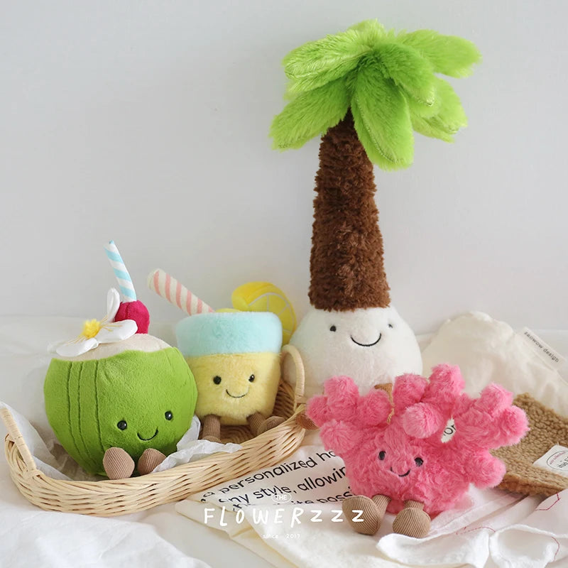 JELLYCAT Lemonade Coconut Plush – Soft Palm Tree & Red Coral Plush Toy, Cartoon Doll for Home Decor & Christmas Gifts