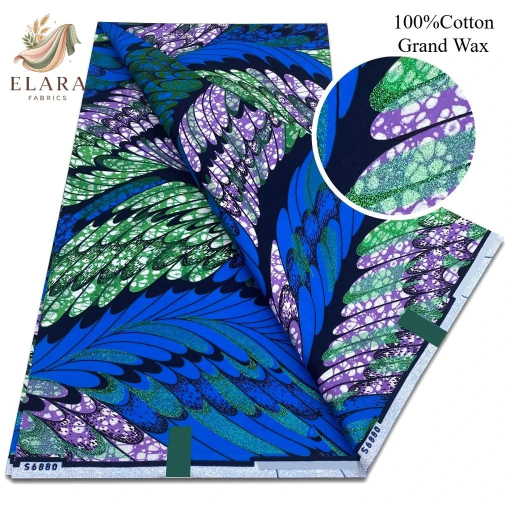 Grand Super African Wax Fabric - 100% Cotton Nigerian Glitter Glam Gold Ankara Print for Sewing
