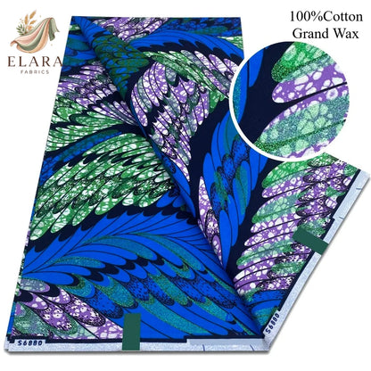 Grand Super African Wax Fabric - 100% Cotton Nigerian Glitter Glam Gold Ankara Print for Sewing