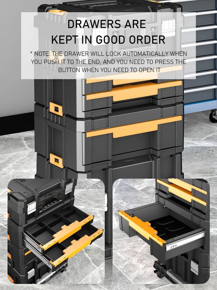 AIRAJ Stackable Modular Toolbox Set — Portable Combo ToolBox with Wheels for Space-Saving Storage & Easy Mobility