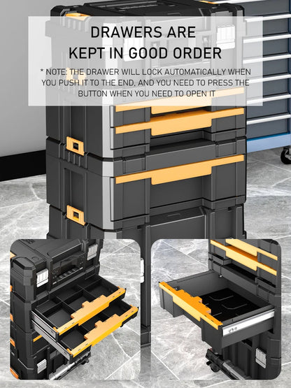 AIRAJ Stackable Modular Toolbox Set — Portable Combo ToolBox with Wheels for Space-Saving Storage & Easy Mobility