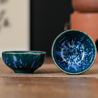 45ml Household Ceramic Teacup – Kiln Change Satin Blue Master Cup for Tea Tasting & Jianzhan Teahouse Teaware
