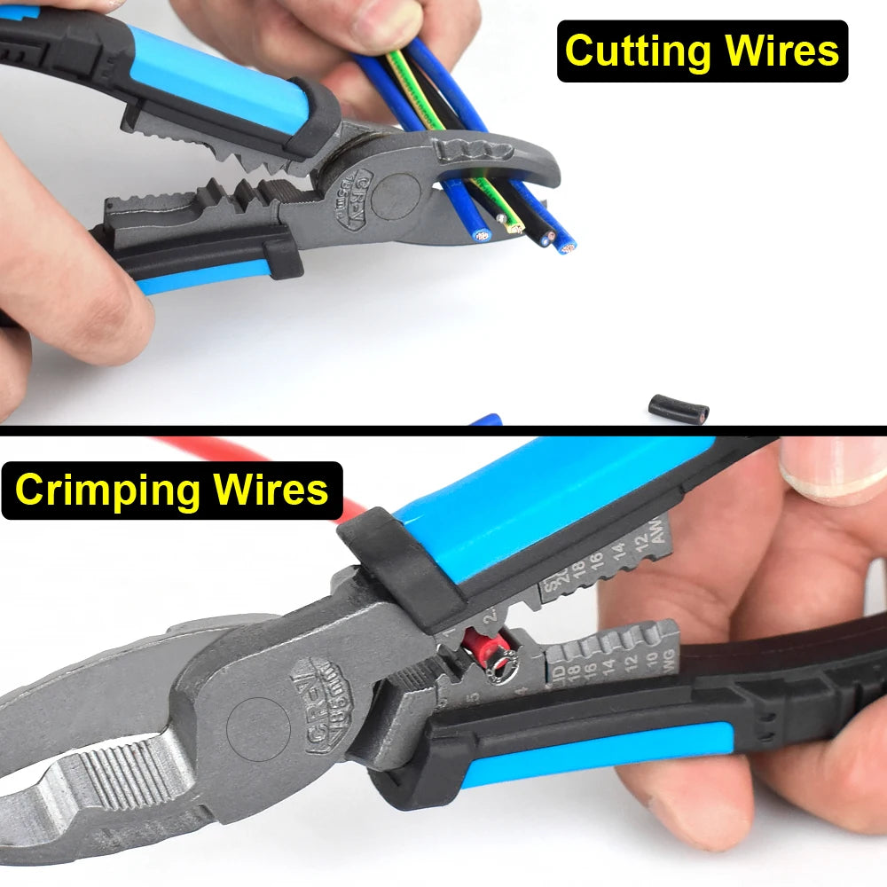 Toolour 8-Inch Multifunctional Pliers - Wire Stripper, Crimper, Cutter & Needle Nose Hand Tool