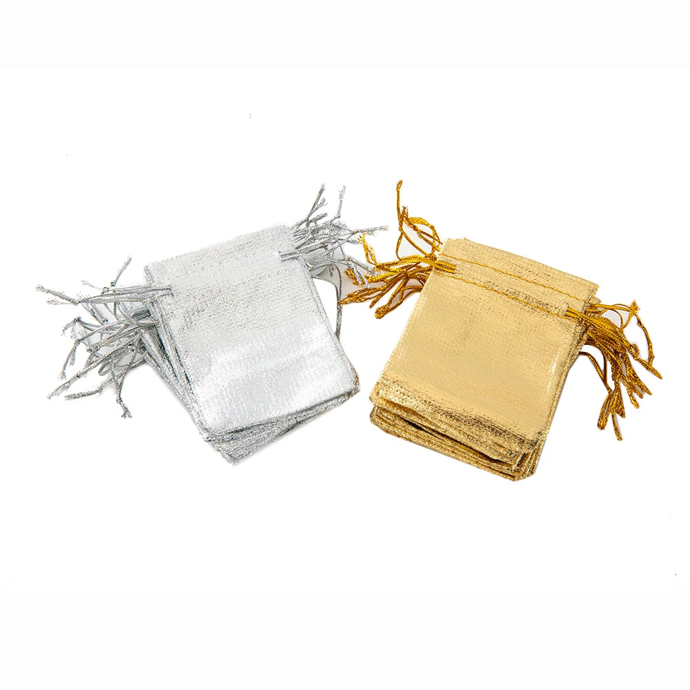 50pcs Gold Drawstring Bags – Jewelry, Candy, and Gift Pouches for Small Business Packaging