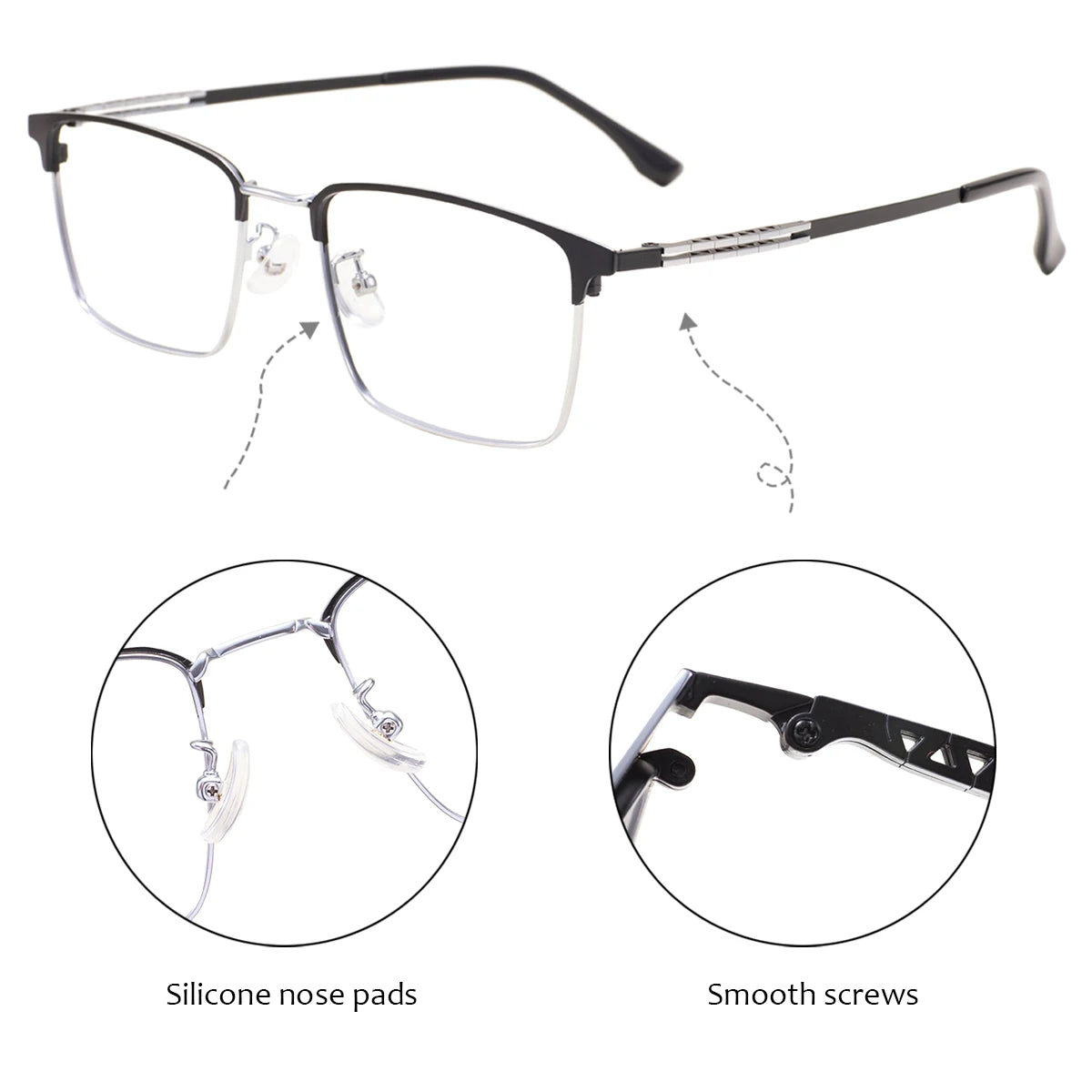 Comfortable Rectangular Men’s Business Glasses – Full Rim Browline Metal Frame for Optical Prescription Lenses