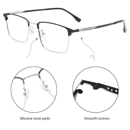 Comfortable Rectangular Men’s Business Glasses – Full Rim Browline Metal Frame for Optical Prescription Lenses