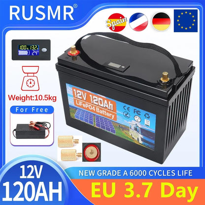 12V 120Ah LiFePO4 Battery Pack – Built-in BMS Lithium Iron Phosphate for Home Backup Power & Energy Storage Systems