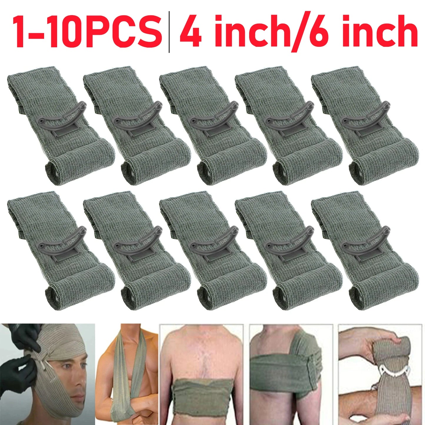 4/6 Inch Israeli Emergency Bandage — Traumatic Hemostatic Compression Dressing for First Aid, Tactical & IFAK Use