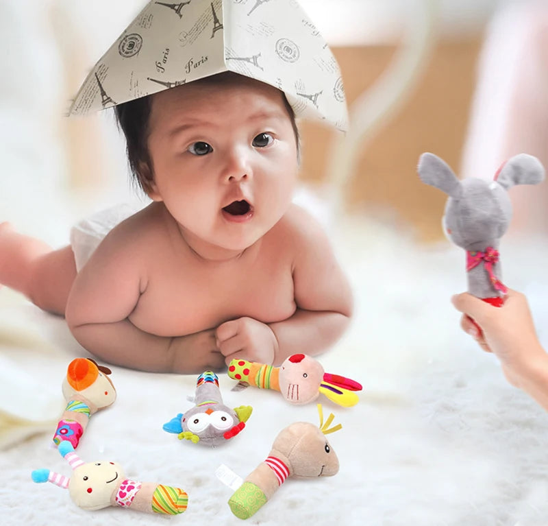 Baby Plush Rattle Crib Mobile – Cartoon Animal Bed Bell Toys for 0-12 Months, Infant Toddler Early Educational Newborn Gift