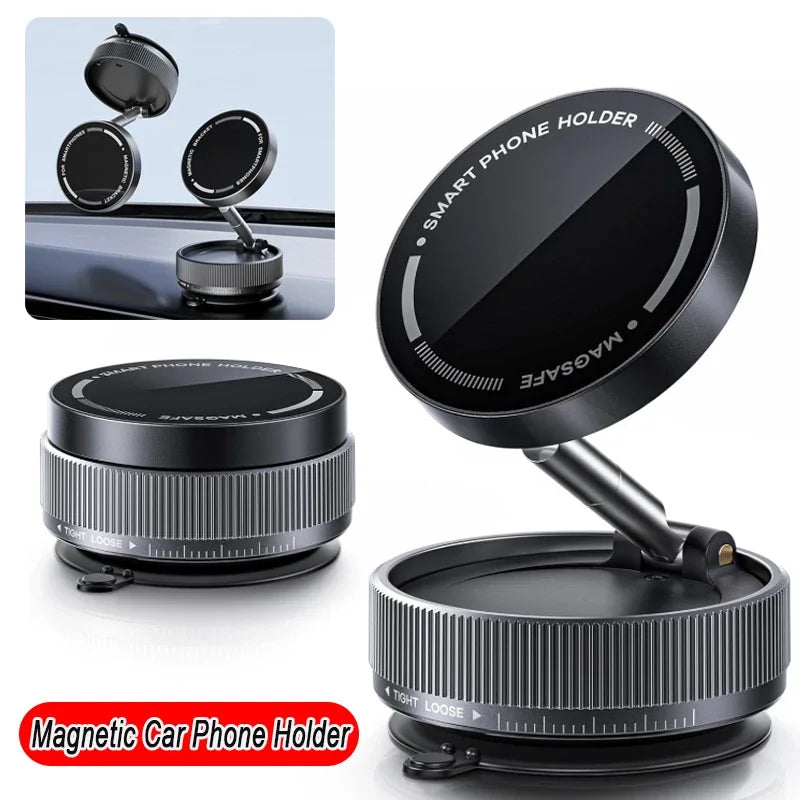 Vacuum Suction Magnetic Phone Holder – 360° Rotating Hands-Free Foldable Car & Smooth Surface Mount