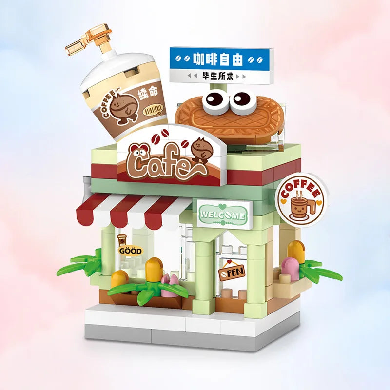 Restaurant Dessert Coffee Pet Fruit Store Building Blocks Kit - Street View Food House Model Toy
