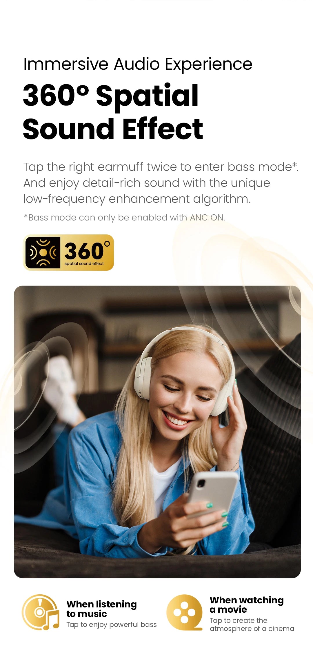 HAYLOU S30 Wireless Bluetooth 5.4 Headphones - 43dB Adaptive Noise Cancelling, 40mm Driver, 80H Playtime Earphones